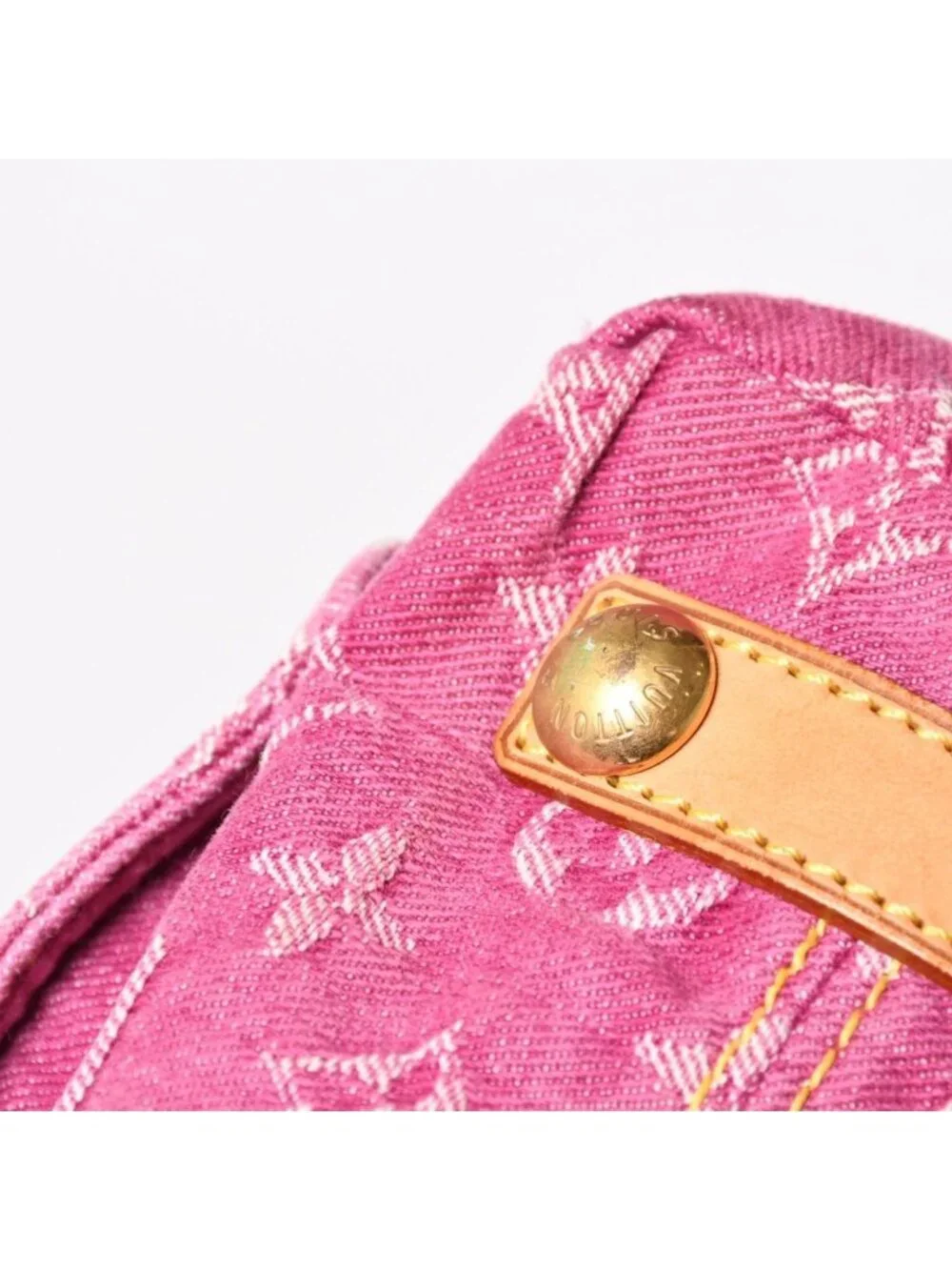 Louis Vuitton Baggy PM Shoulder Bag Monogram Denim Leather Pink Gold